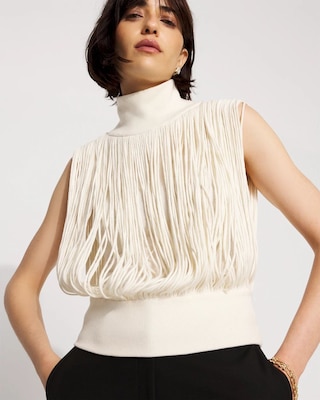 Fringe Mockneck Sweater Vest | White House Black Market